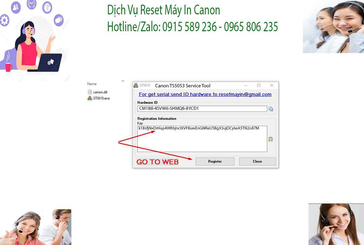 Key kích hoạt Phần mềm Reset Canon TS5053