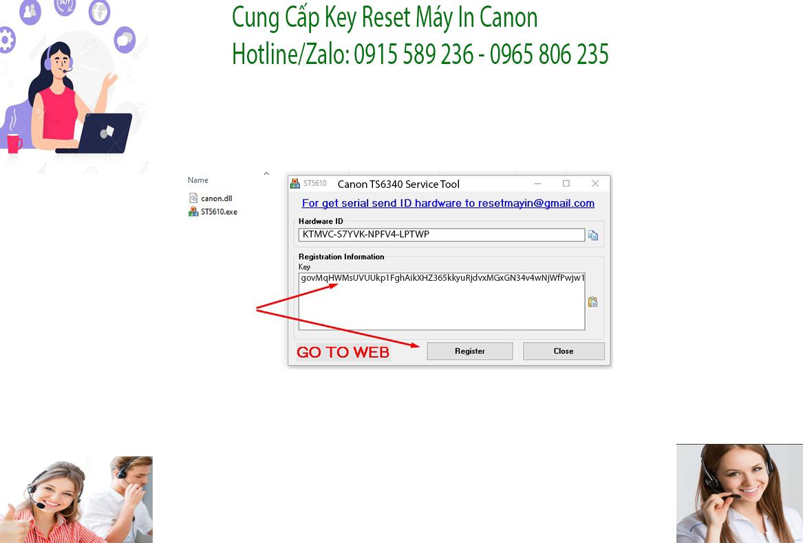 Key kích hoạt Phần mềm Reset Canon TS6340