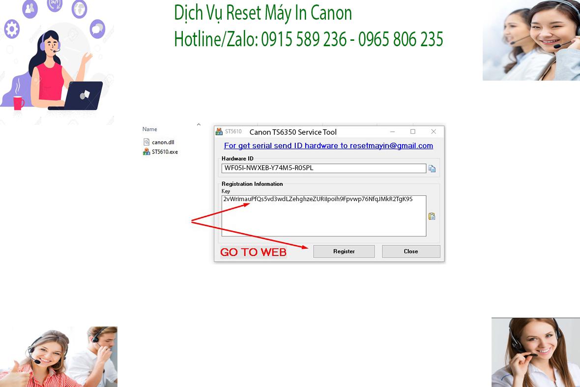 Key kích hoạt Phần mềm Reset Canon TS6350