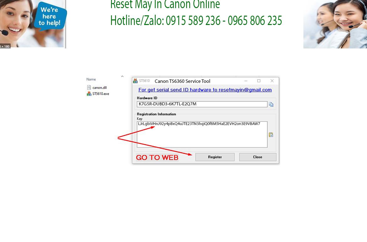 Key kích hoạt Phần mềm Reset Canon TS6360