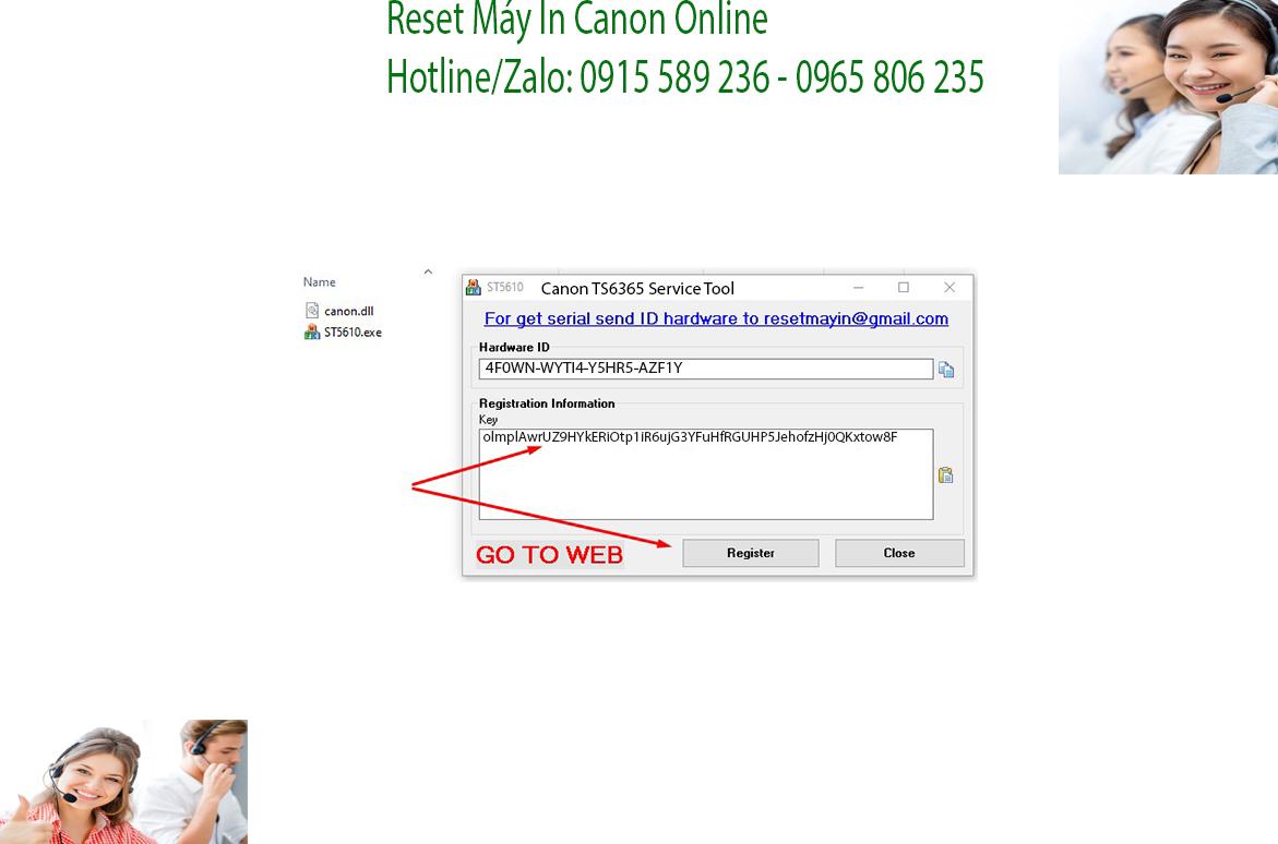 Key kích hoạt Phần mềm Reset Canon TS6365