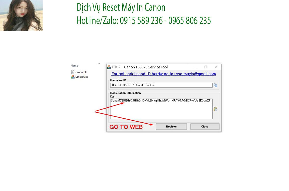 Key kích hoạt Phần mềm Reset Canon TS6370