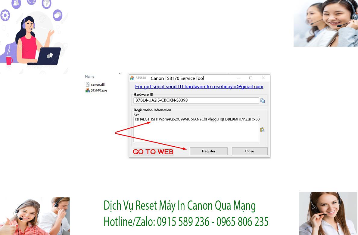 Key kích hoạt Phần mềm Reset Canon TS8170