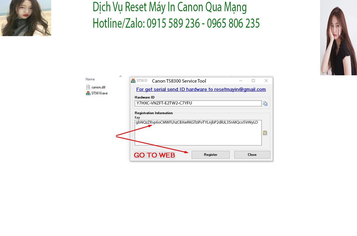 Key kích hoạt Phần mềm Reset Canon TS8300