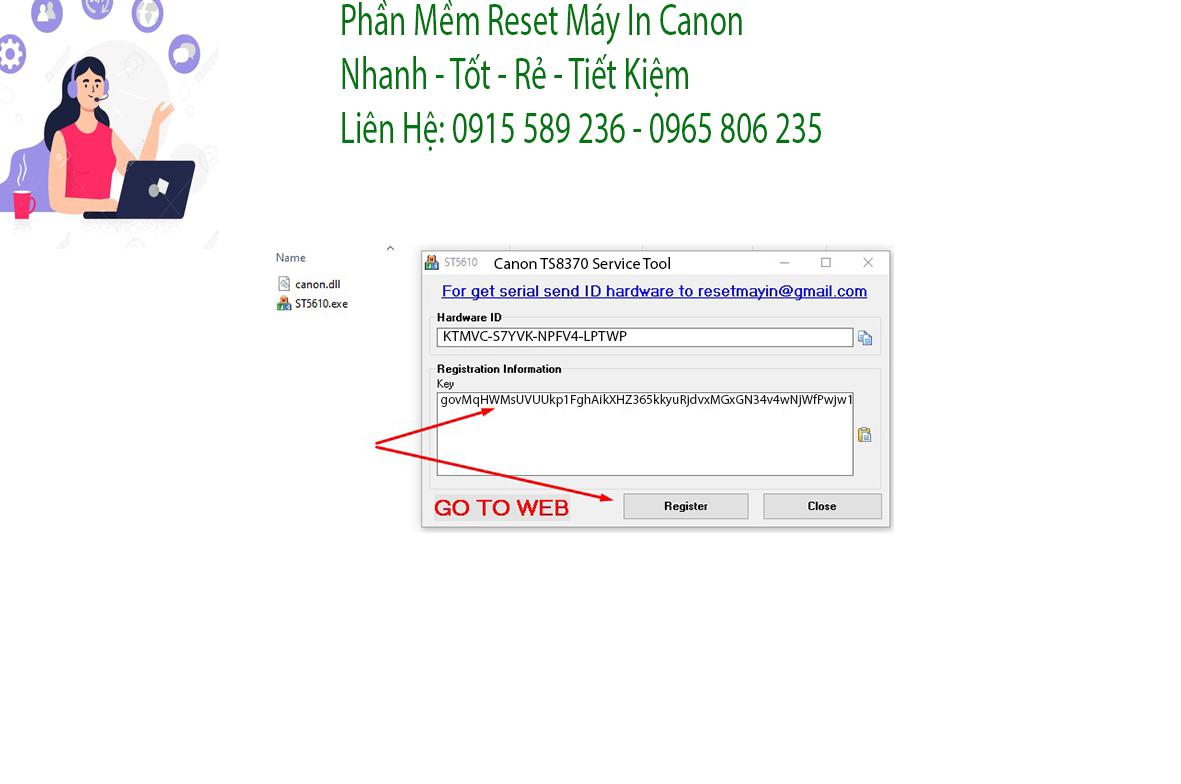 Key kích hoạt Phần mềm Reset Canon TS8370