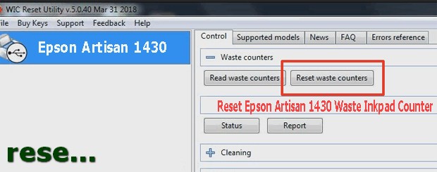 Reset mực thải máy in Epson Artisan 1430 bằng key wicreset