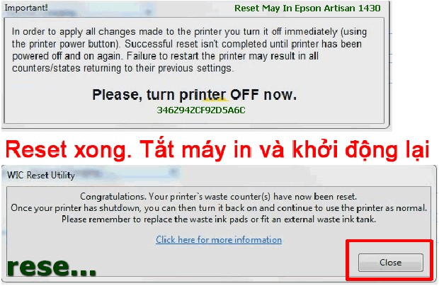 Reset mực thải máy in Epson Artisan 1430 bằng key wicreset