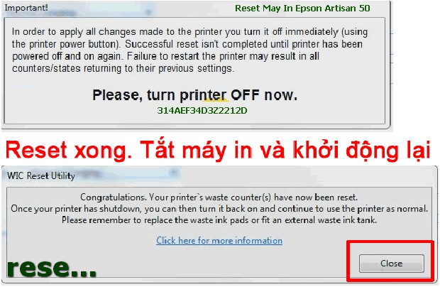 Reset mực thải máy in Epson Artisan 50 bằng key wicreset