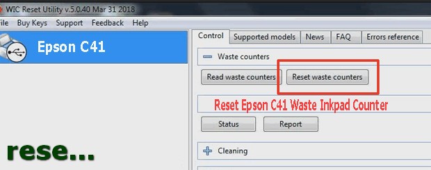 Reset mực thải máy in Epson C41 bằng key wicreset