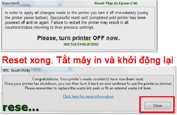 Reset mực thải máy in Epson C46 bằng key wicreset