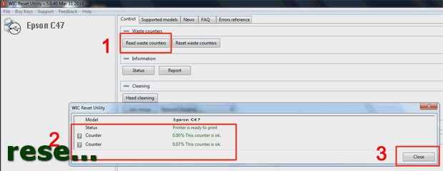 Reset mực thải máy in Epson C47 bằng key wicreset thành công
