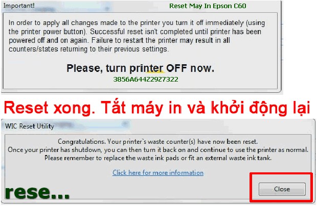 Reset mực thải máy in Epson C60 bằng key wicreset