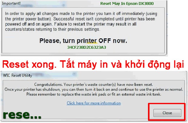 Reset mực thải máy in Epson DX3800 bằng key wicreset