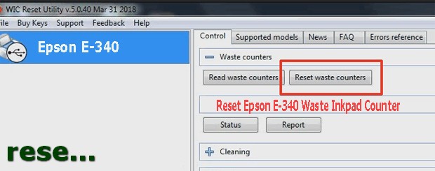 Reset mực thải máy in Epson E-340 bằng key wicreset