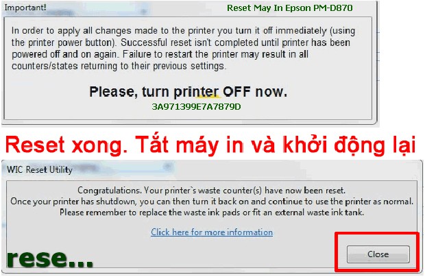 Reset mực thải máy in Epson PM-D870 bằng key wicreset