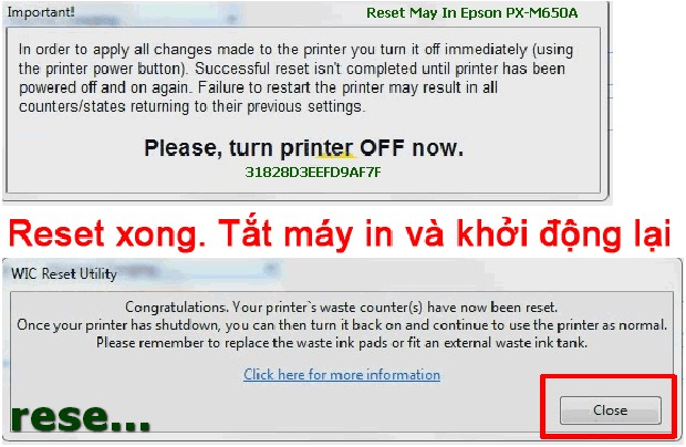 Reset mực thải máy in Epson PX-M650A bằng key wicreset