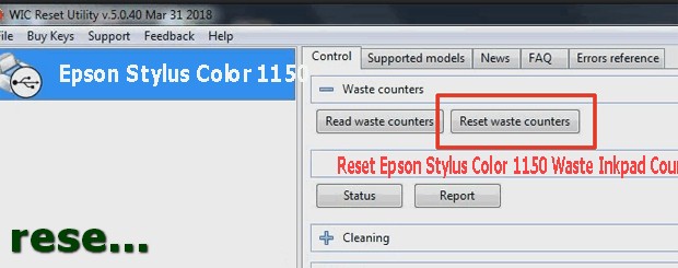 Reset mực thải máy in Epson Stylus Color 1150 bằng key wicreset