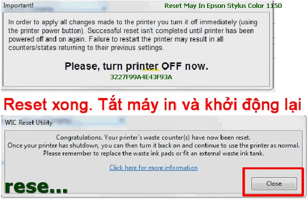 Reset mực thải máy in Epson Stylus Color 1150 bằng key wicreset