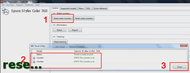 Reset mực thải máy in Epson Stylus Color 760 bằng key wicreset thành công