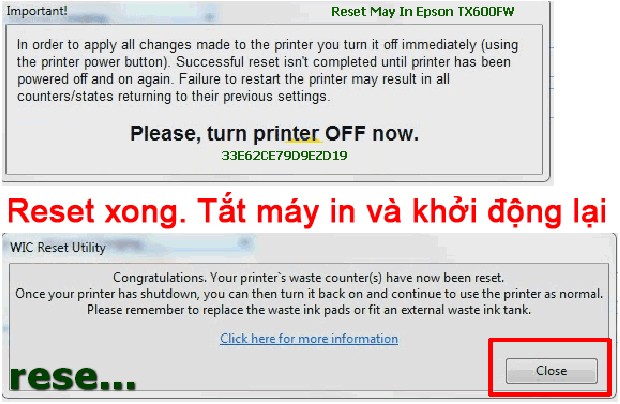 Reset mực thải máy in Epson TX600FW bằng key wicreset