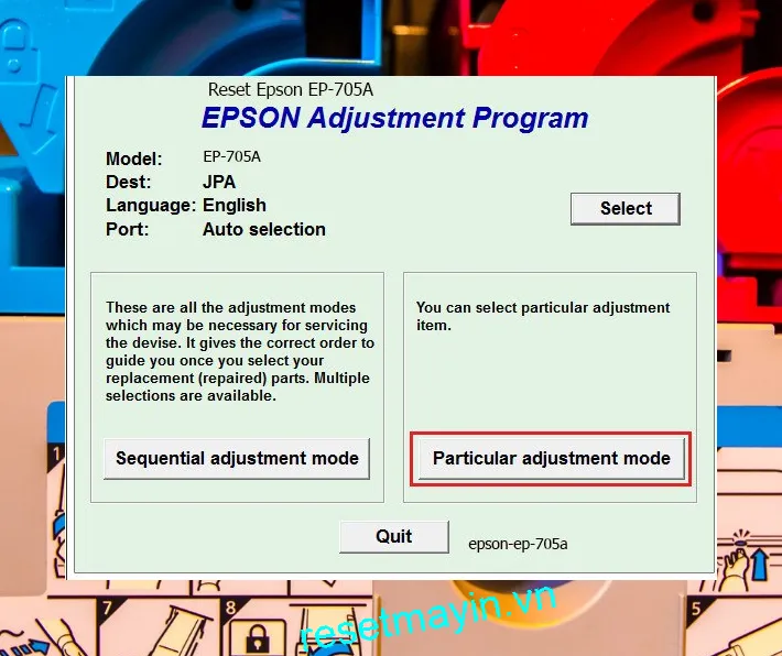 Phần mềm Epson EP-705A