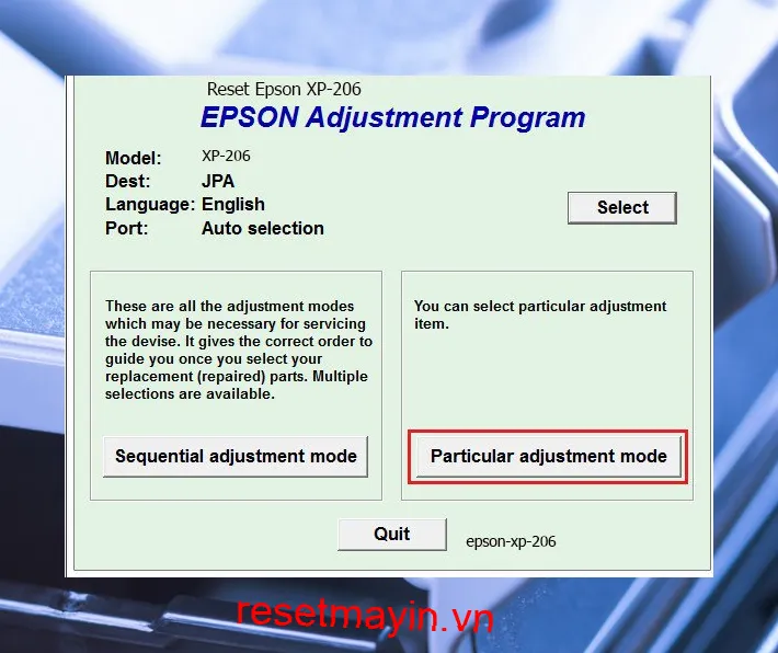 Phần mềm Epson XP-206