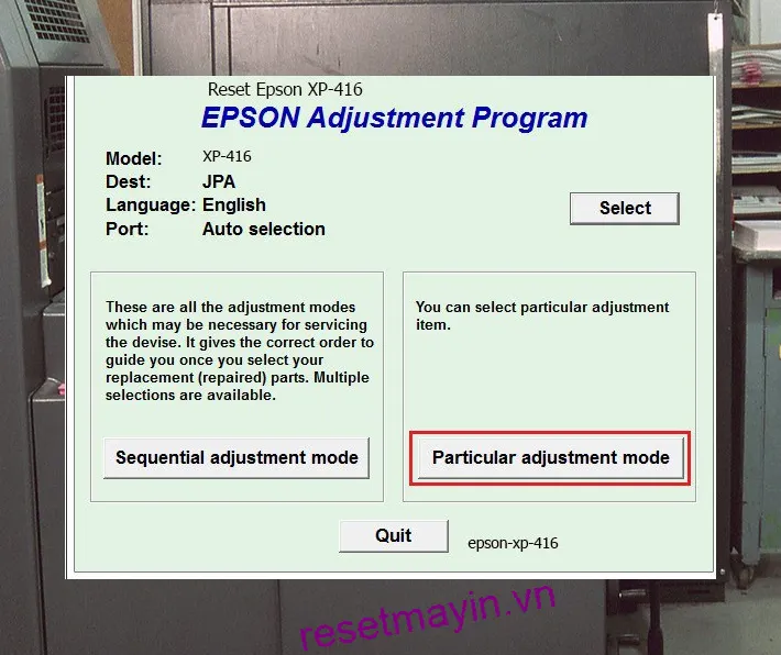 Phần mềm Epson XP-416