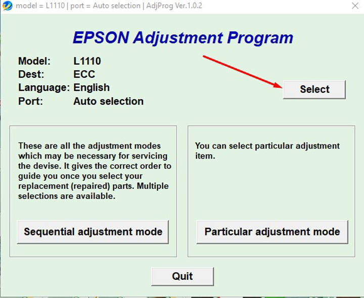 Hướng dẫn reset tràn bộ nhớ máy in Epson L1110 bước 4