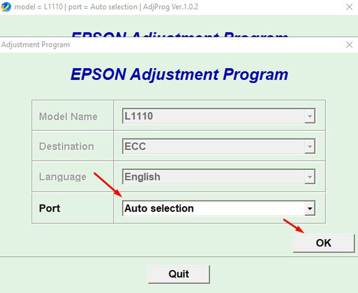Using Epson L1110 Adjustment Program Step 1